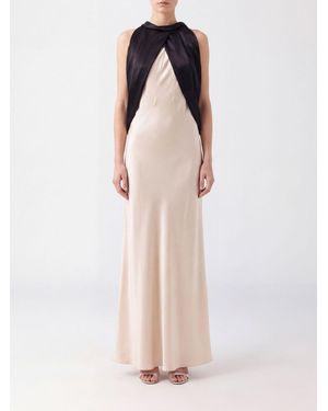 Alberta Ferretti Off-The-Shoulder Bicolor Crêpe Long Evening Gown - Pink