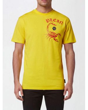 Philipp Plein Solid Colour Cotton T-Shirt With Contrasting Logo - Yellow