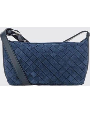 Bottega Veneta Traveller Woven Suede Bag - Blue
