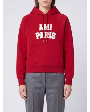 Ami Paris Cotton Hoodie With Kangaroo Pocket - Red