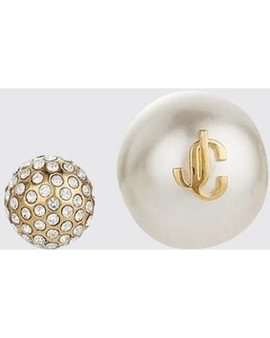 Jimmy Choo Auri Earrings With Jc Monogram, Pearls, And Crystals - White