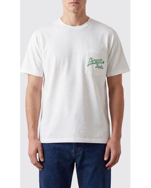 Bode Embroidered Logo Cotton T-Shirt With Chest Patch Pocket - White