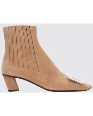Roger Vivier Belle Vivier Suede Chelsea Ankle Boots With Buckle Detail - Natural