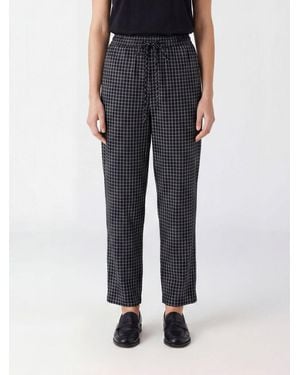 DUNST Pantalón Recto De Cuadros En Mezcla De Algodón Con Cintura Elástica - Negro