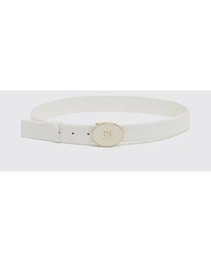 Pinko Leather Belt With Logo Buckle - White