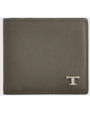 Tod's T Timeless Grained Leather Wallet - Grey
