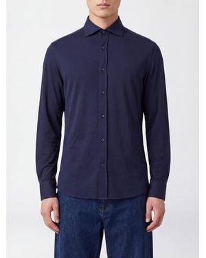 Brunello Cucinelli Slim Fit Cotton And Silk Shirt With French Collar - Blue