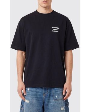 Drole de Monsieur Crewneck Cotton T-Shirt With Logo And Slogan Print - Black