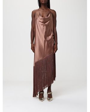 Pinko Satin Fringe Dress - Brown