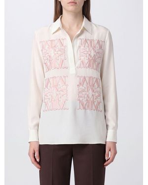 Max Mara Monogram Print Silk Shirt With Classic Collar - White