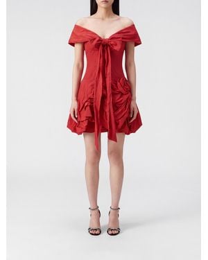 Magda Butrym Asymmetrical Draped Cotton Mini Dress With Bow - Red