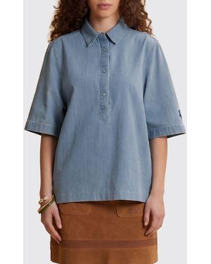 La Martina Cotton Denim Polo Shirt With Embroidered Logo - Blue