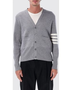 Thom Browne 4-Bar V-Neck Virgin Wool Cardigan - Grey