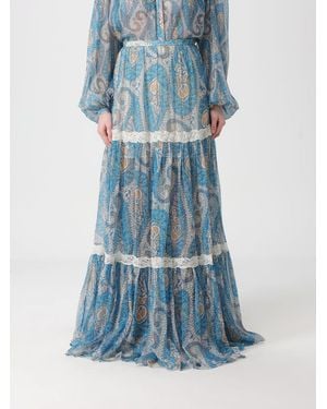 Etro Paisley Print Silk Long Skirt - Blue