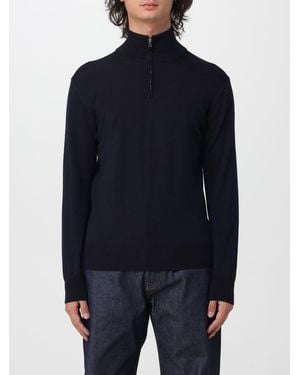 Brooksfield Half-Zip Wool Turtleneck Jumper With High Neck - Blue