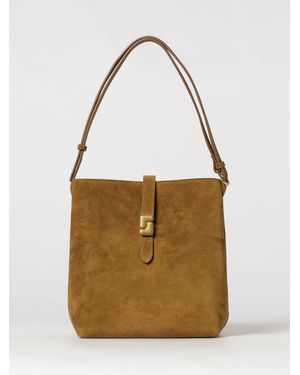 Soeur Bello Suede Calfskin Shoulder Bag With Adjustable Handle - Natural