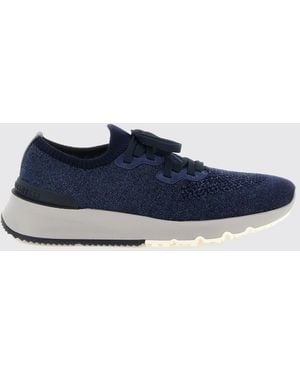 Brunello Cucinelli Cotton Knit Low Top Trainers With Elasticized Ankle - Blue