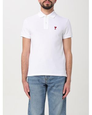 Ami Paris Cotton Polo Shirt With Embroidered Logo - White