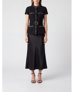 Self-Portrait Vestido Camisero Midi De Crepé Slim Fit Con Cinturón Joya - Negro