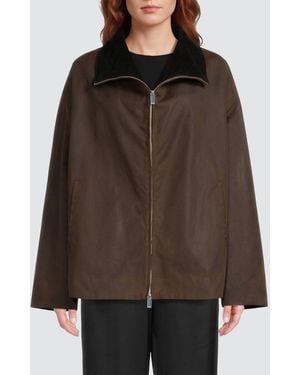 TOTEME Short Waxed Cotton Jacket With High Neck And Zip Closure - Brown