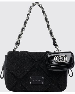 La Carrie Isabel Tweed Shoulder Bag With Chain Handle - Black