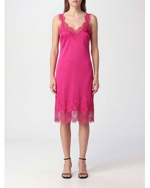 Gold Hawk Pure Silk Mini Slip Dress With Lace Inserts - Pink