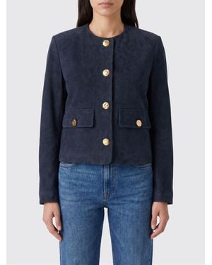 Arma Kurze Rundhalsjacke Aus Veloursleder Mit Metallknöpfen - Blau