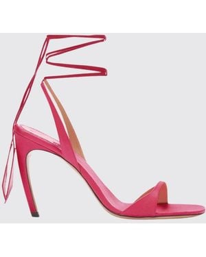 The Attico Ora Leather Mule Sandals With Curved High Heel And Ankle Ties - Pink