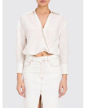 Twinset Cropped Linen-Blend Shirt With Elasticated Hem - White