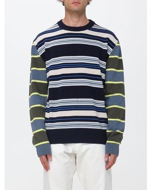 Paul Smith Relaxed Fit Multicolour Stripe Wool And Cotton Crewneck Jumper - Blue