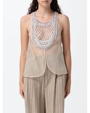 Emporio Armani Tulle Evening Top With Macramé Inserts And Off-The-Shoulder Design - Natural