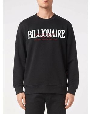 Billionaire Cotton Crewneck Sweatshirt With Logo - Black