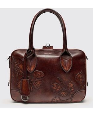 Golden Goose Vita Handtasche Aus Gealtertem Leder Mit Blumenmuster - Braun