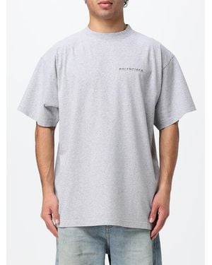 Balenciaga Cotton T-Shirt With Contrasting Logo And Dropped Shoulders - Grey