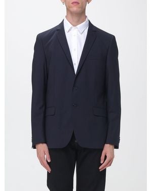 KARL LAGERFELD Single-Breasted Virgin Wool Blazer With Classic Lapels - Blue
