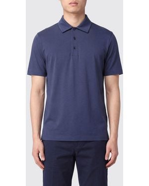 Herno Short-Sleeved Cotton Polo Shirt With Classic Three-Button Collar - Blue