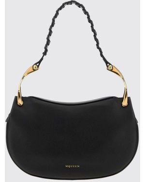 McQueen Wishbone Calfskin Shoulder Bag With Woven Handle - Black