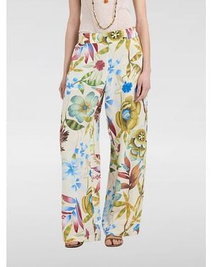 Momoní MomonÌ High-Waisted Floral Print Silk Palazzo Trousers - Natural
