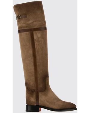 Santoni Suede Over-The-Knee Boots With Low Heel - Brown