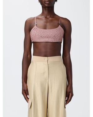 Patrizia Pepe Cropped Crêpe Bralette Top With Rhinestones And Square Neck - Natural