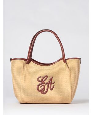 Emporio Armani Durini 24 Straw Bag With Logo - Natural