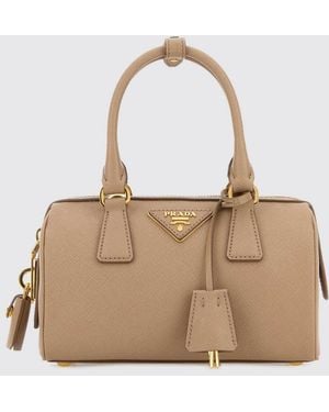Prada Mini Saffiano Leather Bag With Lock And Key - Natural