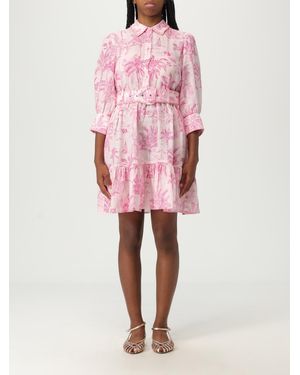 MC2 Saint Barth Printed Cotton Voile Mini Dress With Belt Three-Quarter Sleeves And Shirt Collar - Pink