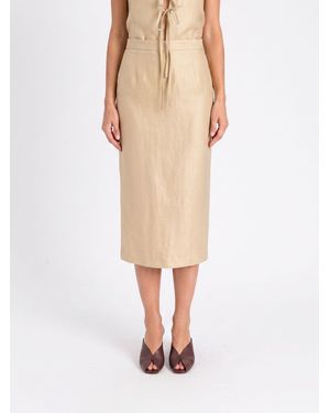 Twinset High-Waisted Viscose Blend Midi Pencil Skirt With Back Slit - Natural
