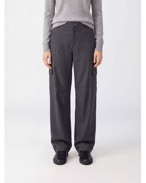 Brunello Cucinelli Wide-Leg Virgin Wool Cargo Trousers - Grey