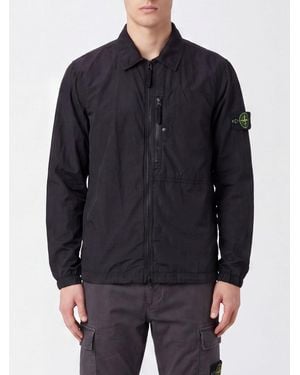 Stone Island Econyl Recycled Nylon Shirt Jacket With Zip And Logo - Blue
