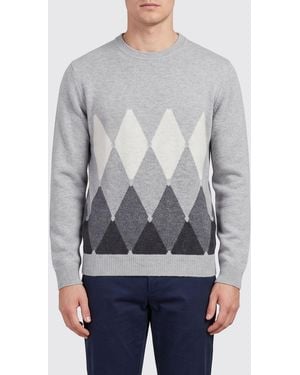 Ballantyne Diamond Pattern Pure Cashmere Crewneck Sweater - Gray