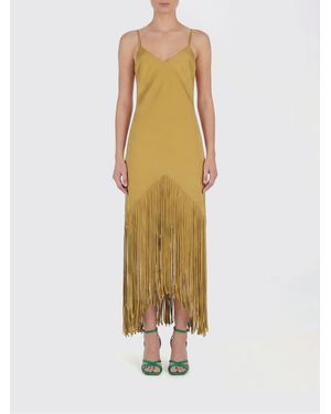 Pinko Jersey Slip Dress With Fringes - Metallic
