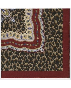 Etro Animal Print Modal And Cashmere Scarf With Fringed Edges - Metallic