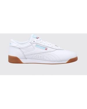 Reebok Freestyle Low-Top Leather Sneakers With Carved Logo And Terry Interior - White